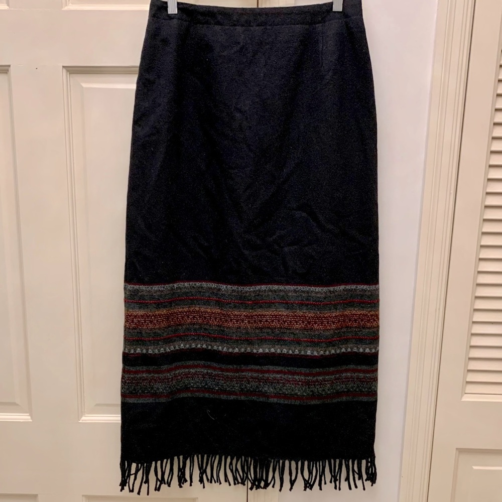 Michele boho long skirt w/woven strands of color.
